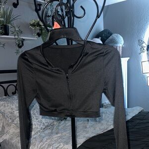 Black athletic Cropped Zip-Up Top